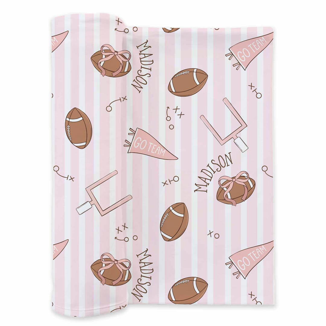 tiny touchdowns pink personalized swaddle blanket for girls