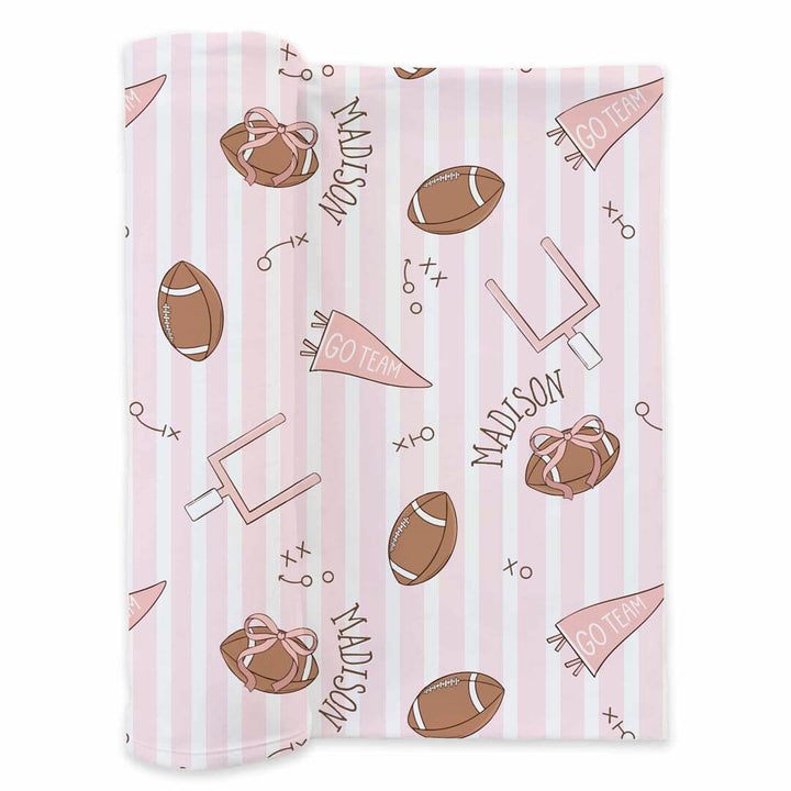 tiny touchdowns pink personalized swaddle blanket for girls