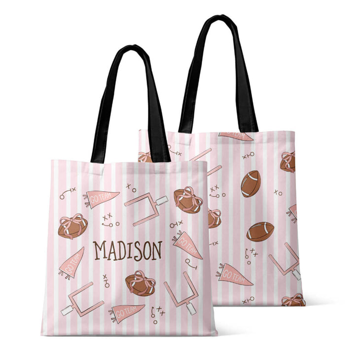pink football personalized tote bag for girls 