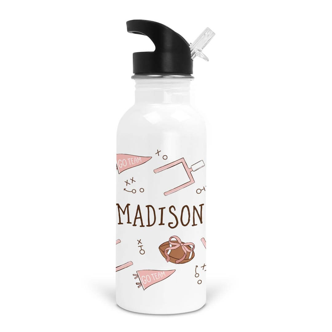 Tiny Touchdowns Personalized Kids Water Bottle | Pink