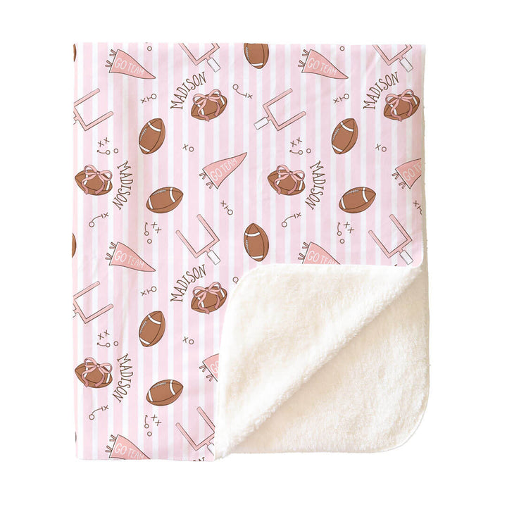 Tiny Touchdowns Personalized Kids Blanket | Pink
