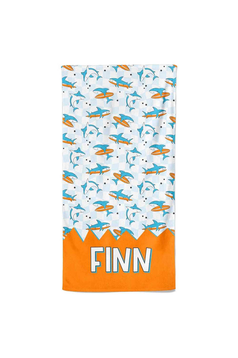 boys surfing shark personalized beach towel 