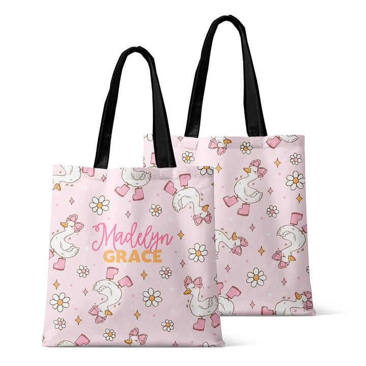 silly goose pink personalized tote bag for kids 