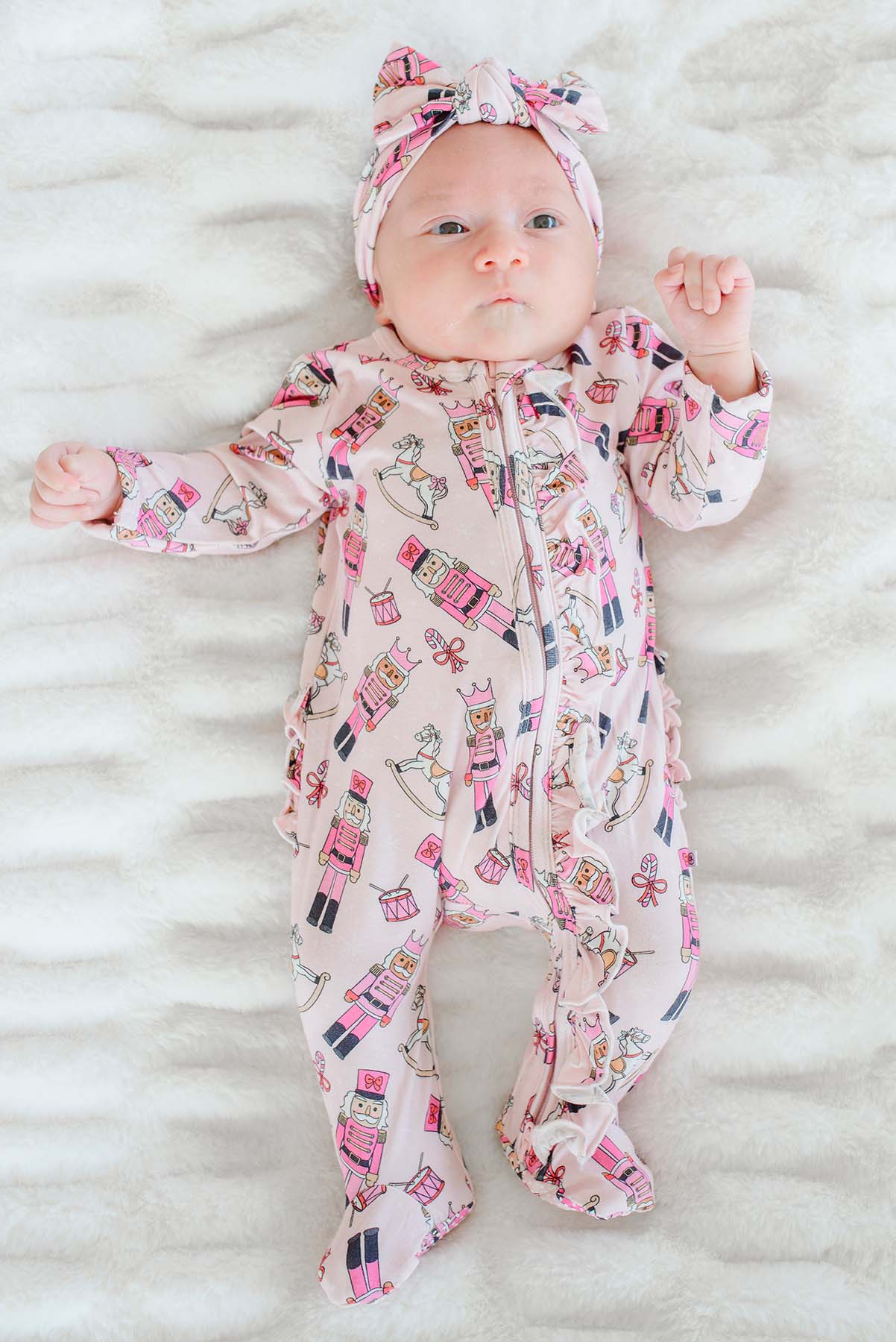 Zipper Ruffle Footie | Toy Soldier Pink