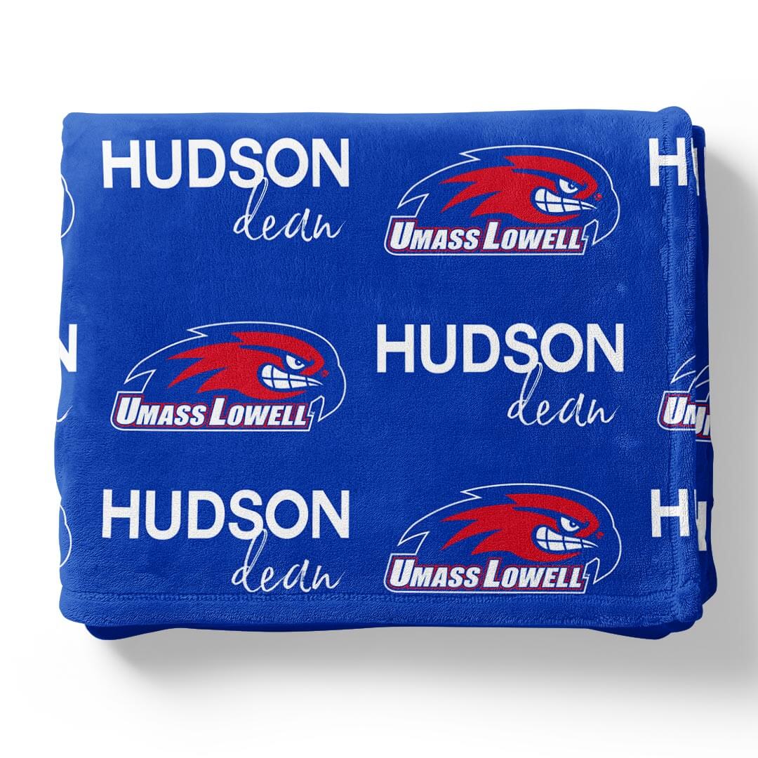 umass lowell blue personalized blanket for kids 