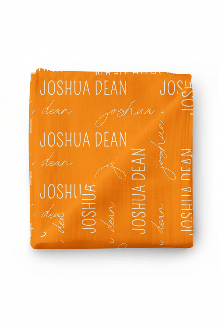 personalized baby name swaddle blanket orange