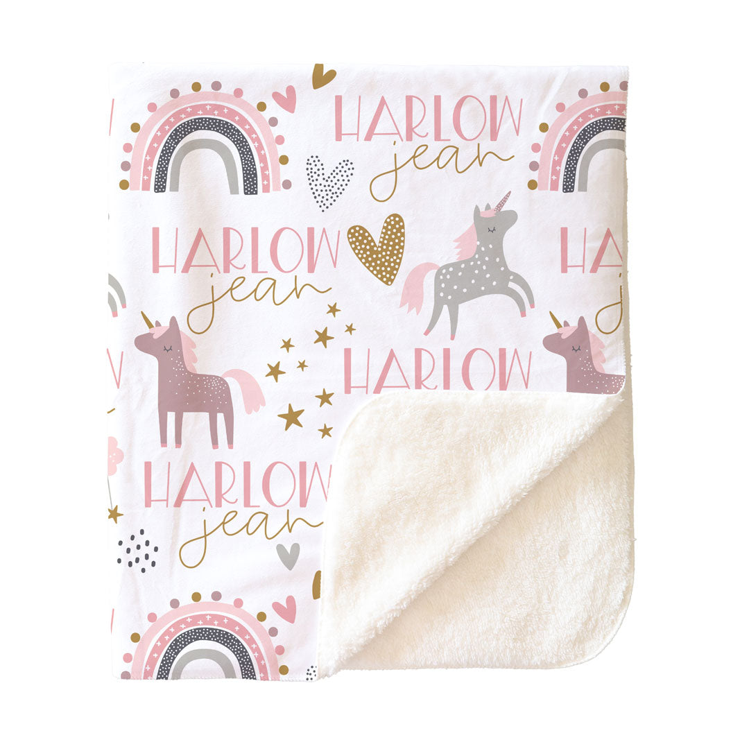 Unicorn & Rainbow Party Personalized Toddler Blanket