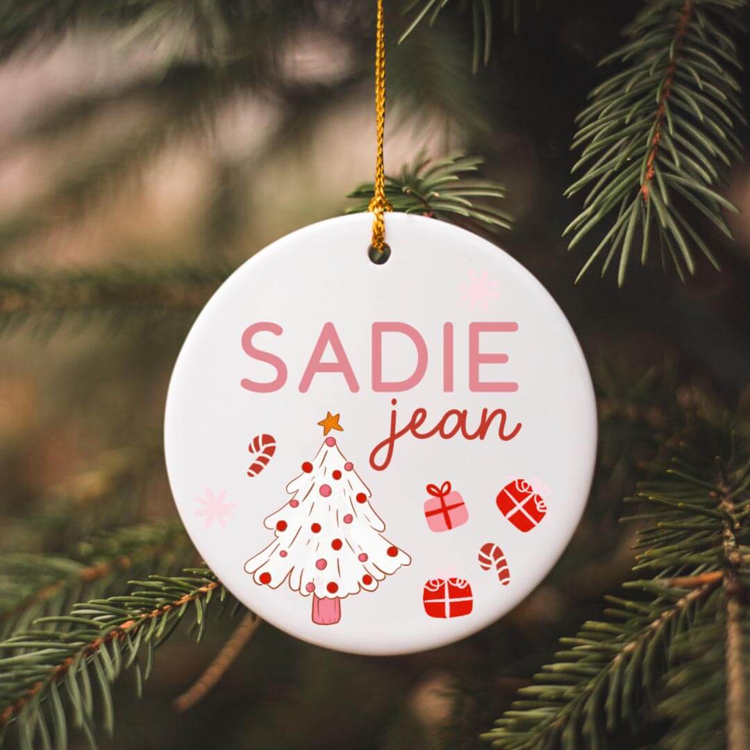 pink christmas personalized ornament for babies 