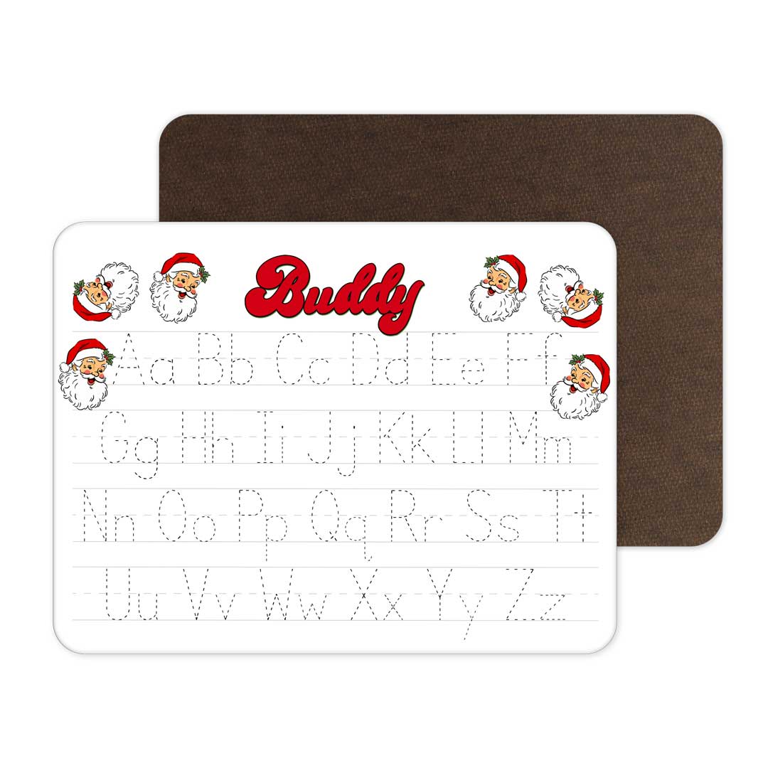 Santa Claus Lane Kids Personalized Whiteboard flat lay (front and back)