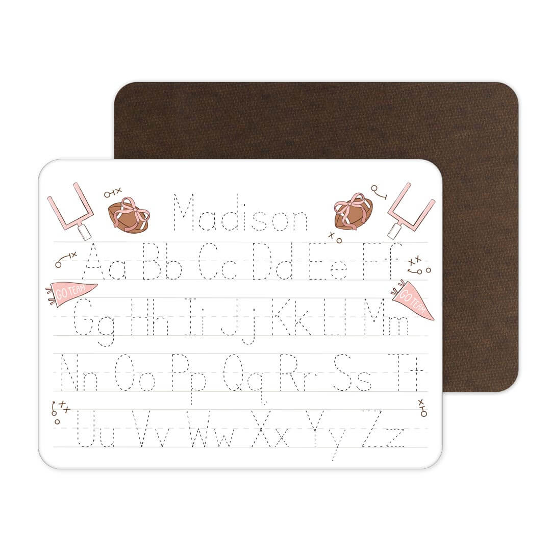 pink traceable alphabet whiteboard for girls football themed 
