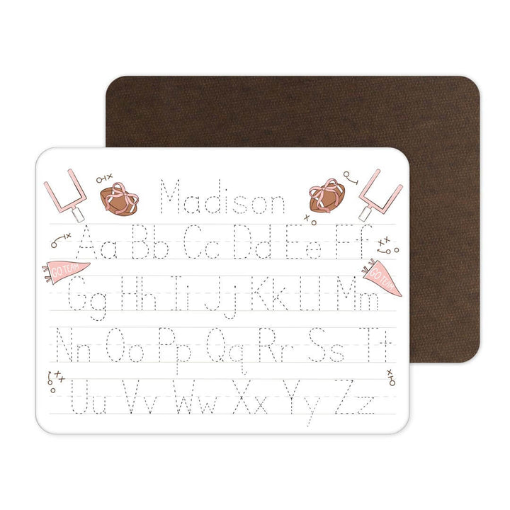 pink traceable alphabet whiteboard for girls football themed 