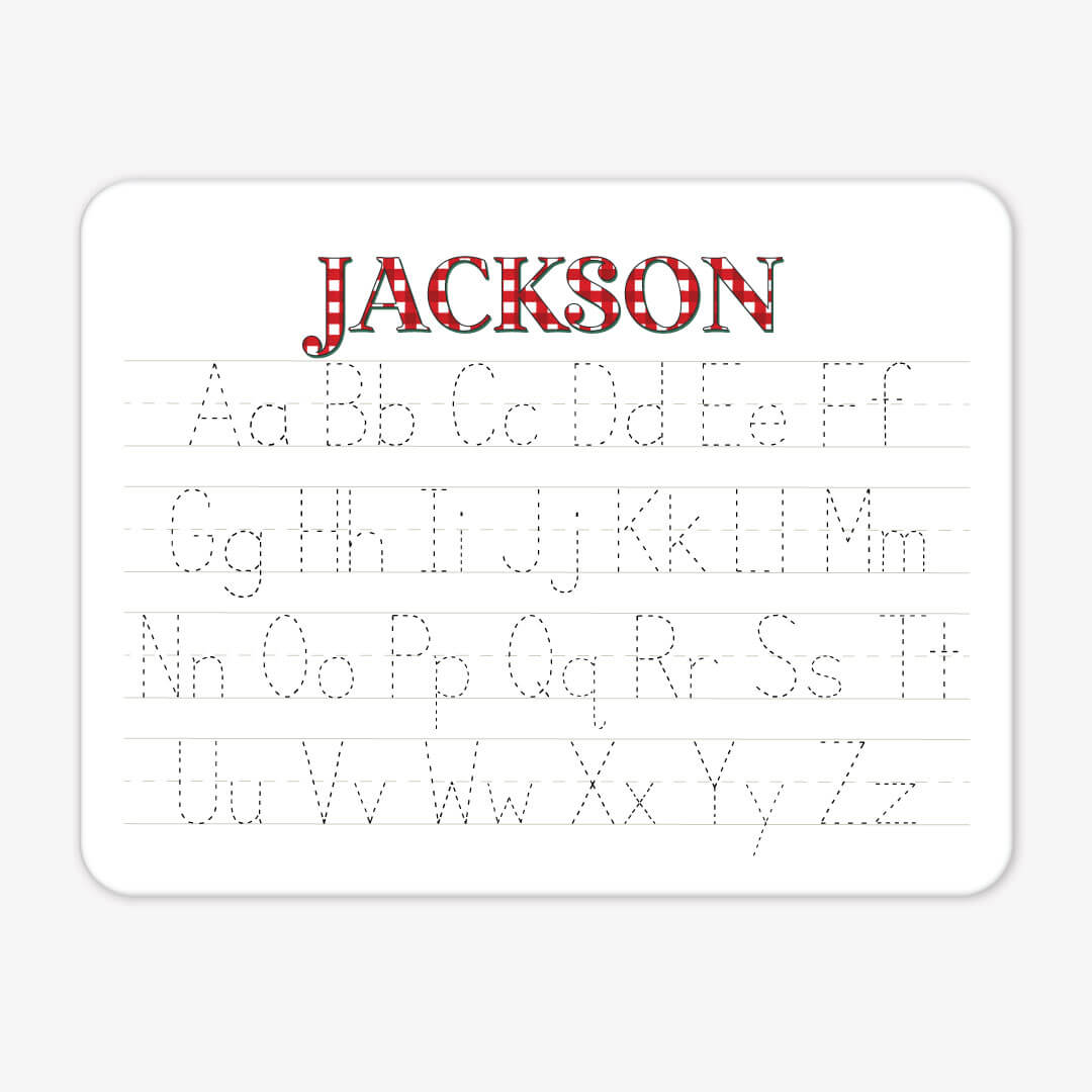 red and white check personalized alphabet whiteboard for kids 