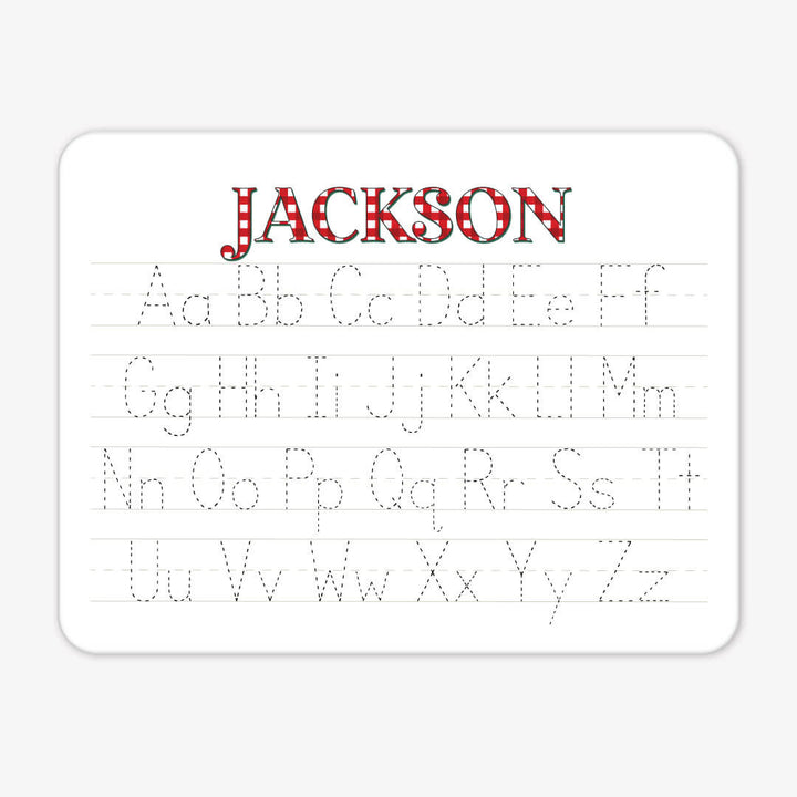 red and white check personalized alphabet whiteboard for kids 