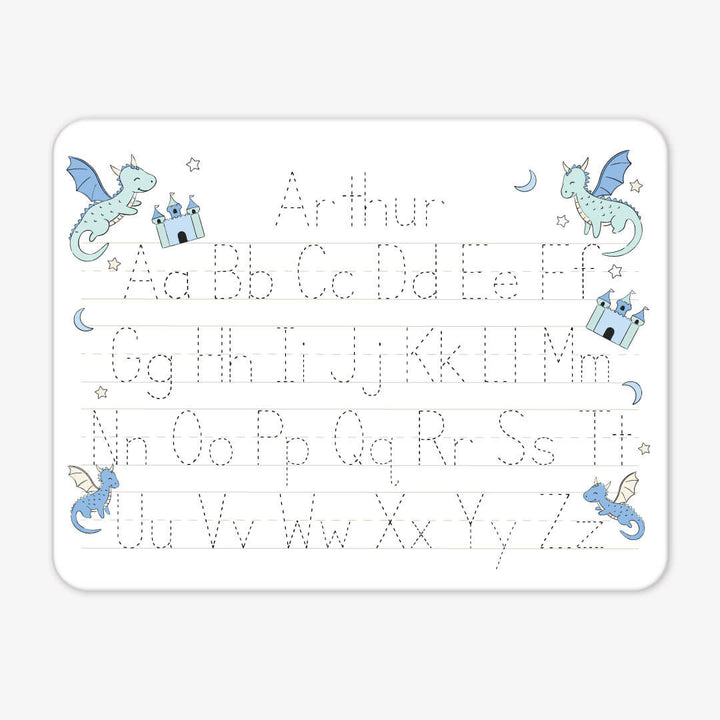 dragon and castle personalized alphabet whiteboard for boys 