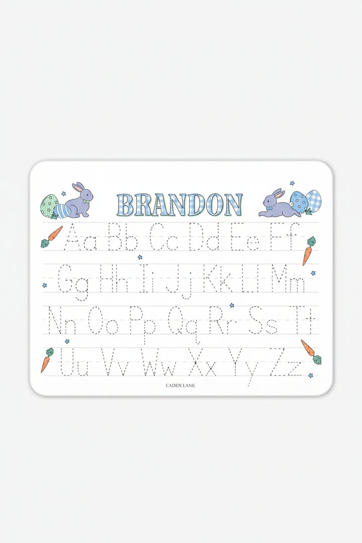 blue hoppy easter personalized alphabet whiteboard for boys 