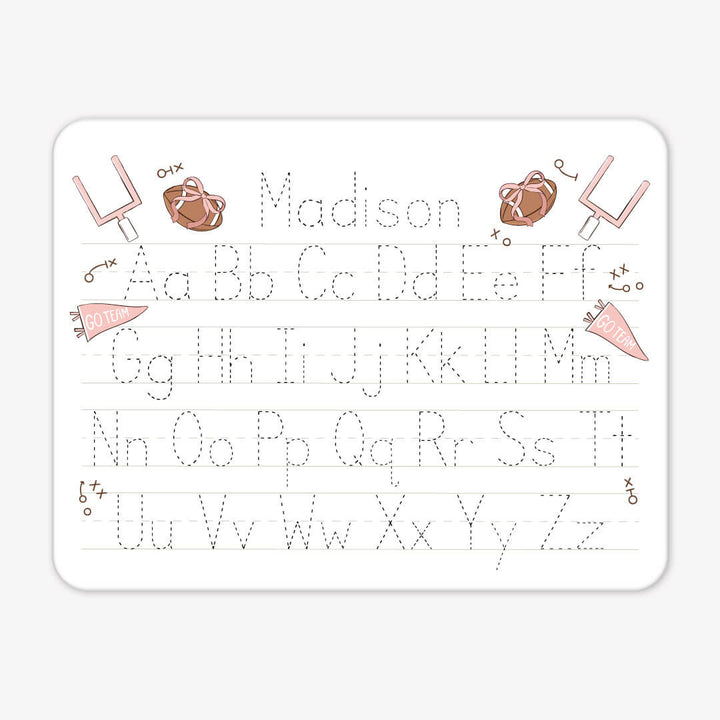 pink football alphabet whiteboard for girls 