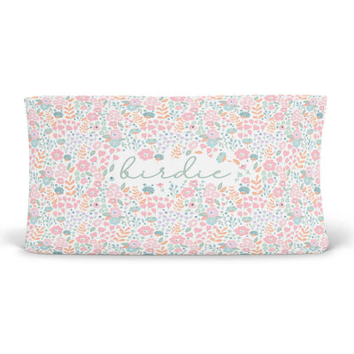 personalized pastel floral changing pad cover for babies 