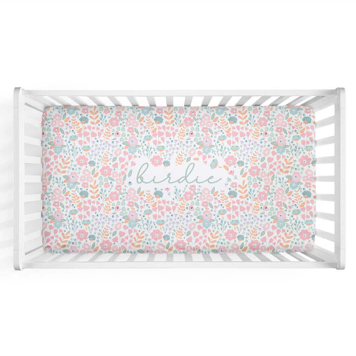 pastel floral personalized crib sheet