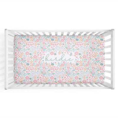 pastel floral personalized crib sheet