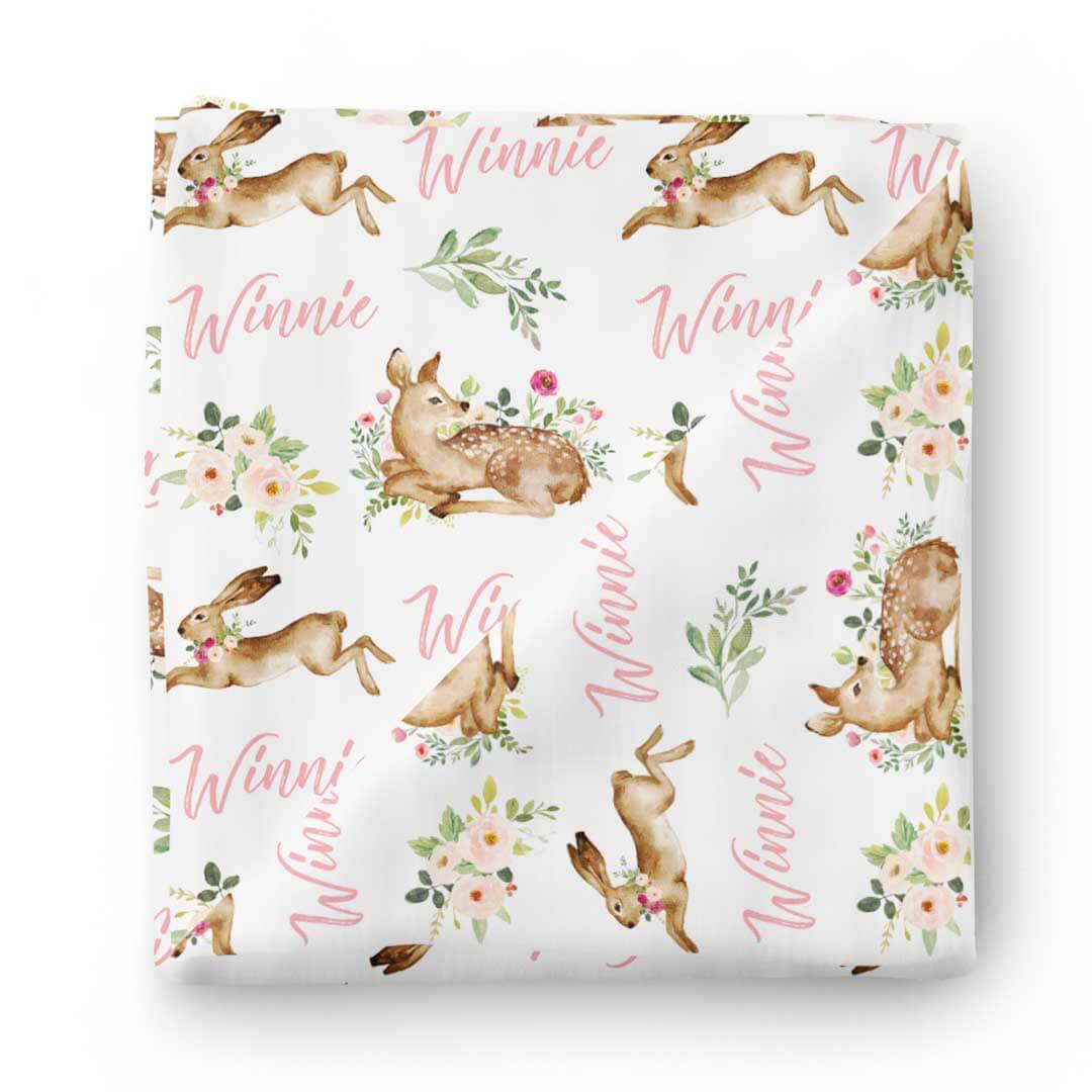 deer and bunny personalized swaddle blanket