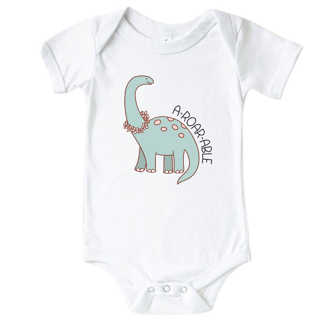 dinosaur girl baby bodysuit