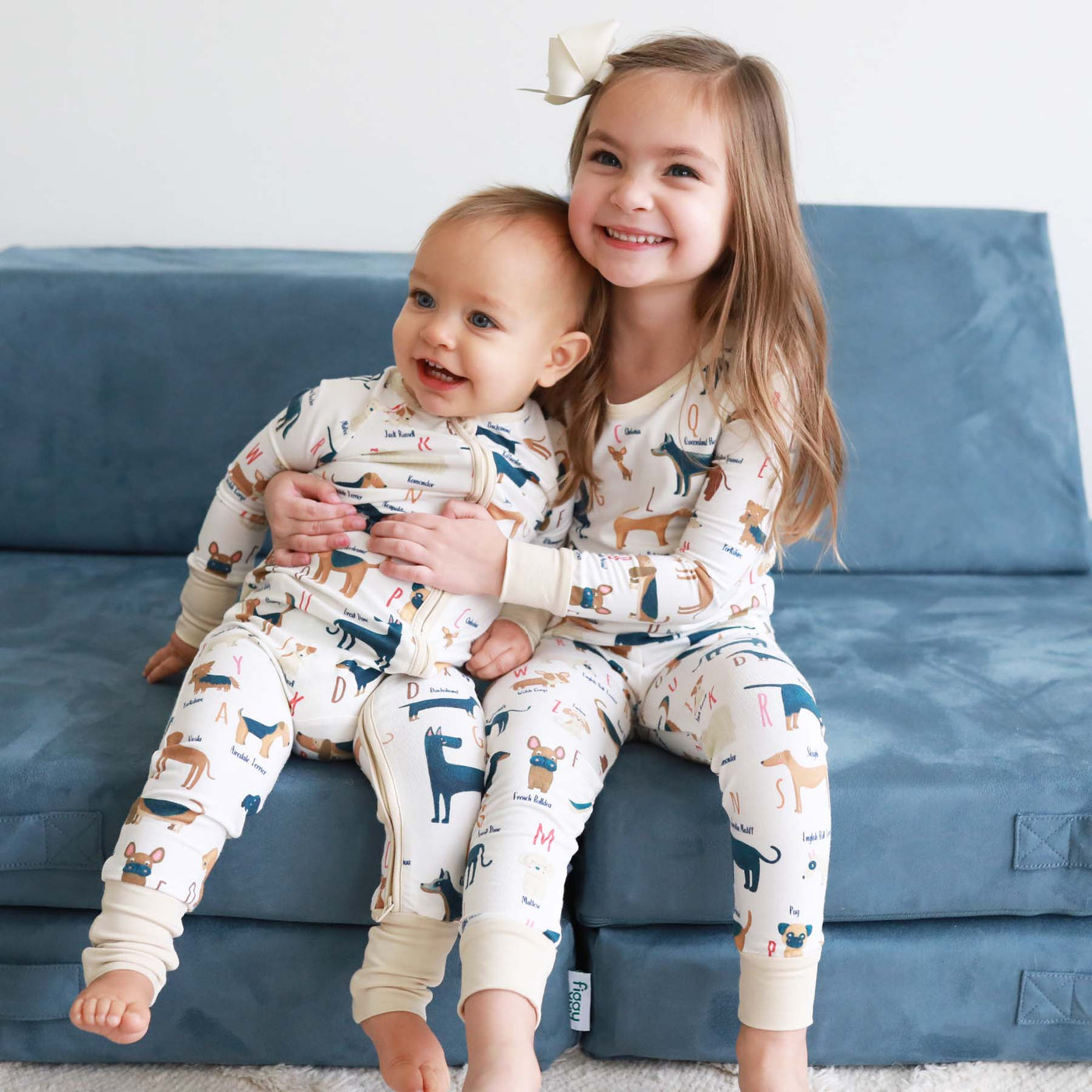 bamboo pajamas for kids with different dog breeds and letters 