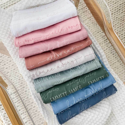 personalized baby name swaddle blanket dusty hues 