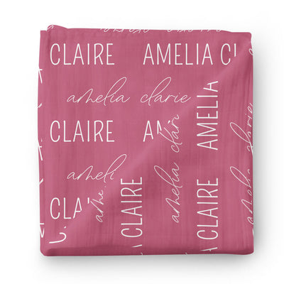 dusty rose baby name swaddle blanket personalized block and script 