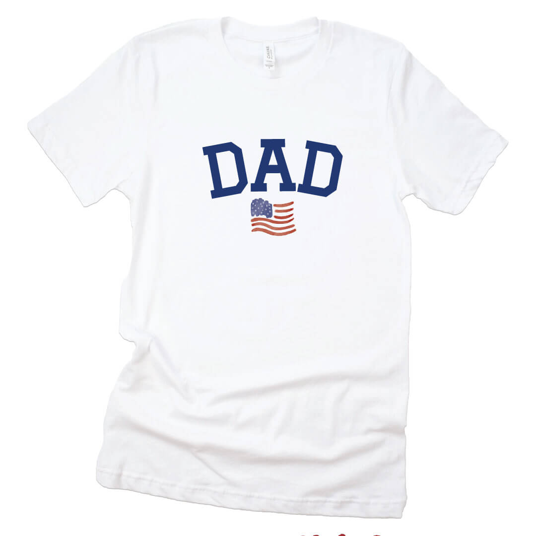 white tee for dad with american flag 