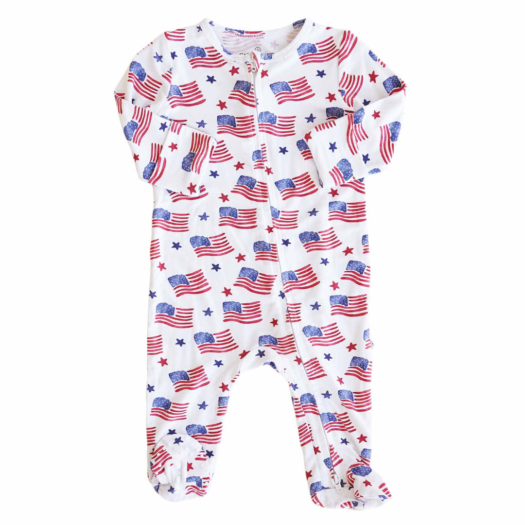 baby zipper footie with american flags
