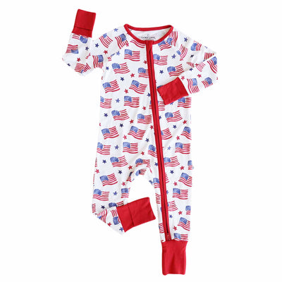 4th of july toddler zip romper with flags 