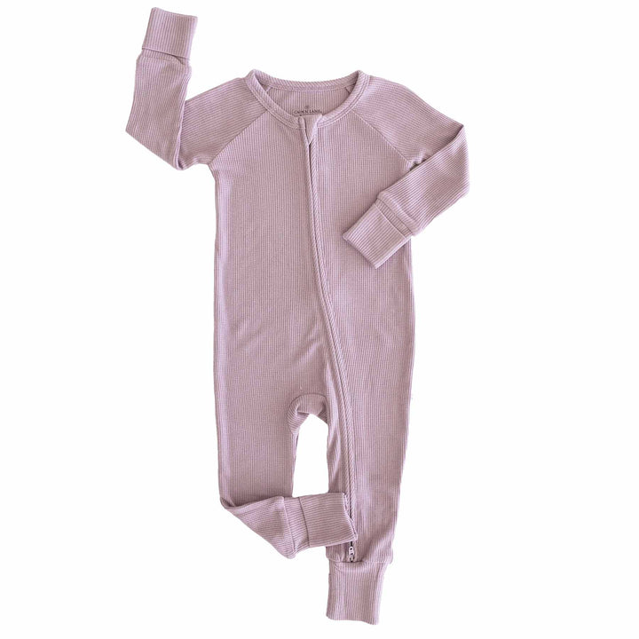 Embroidered Bamboo Waffle Convertible Zip Romper | Amethyst