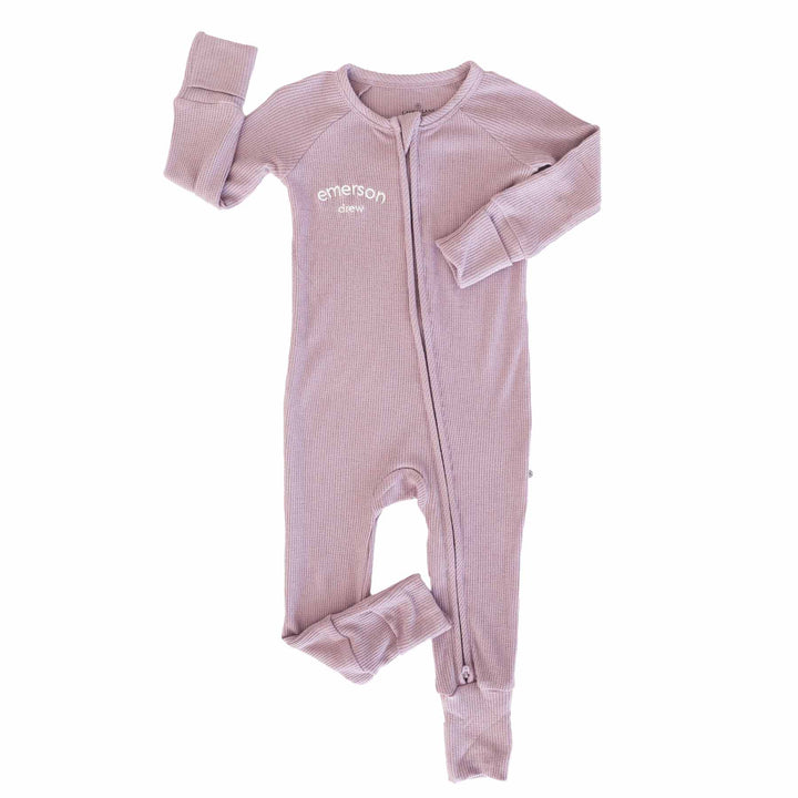 Embroidered Bamboo Waffle Convertible Zip Romper | Amethyst