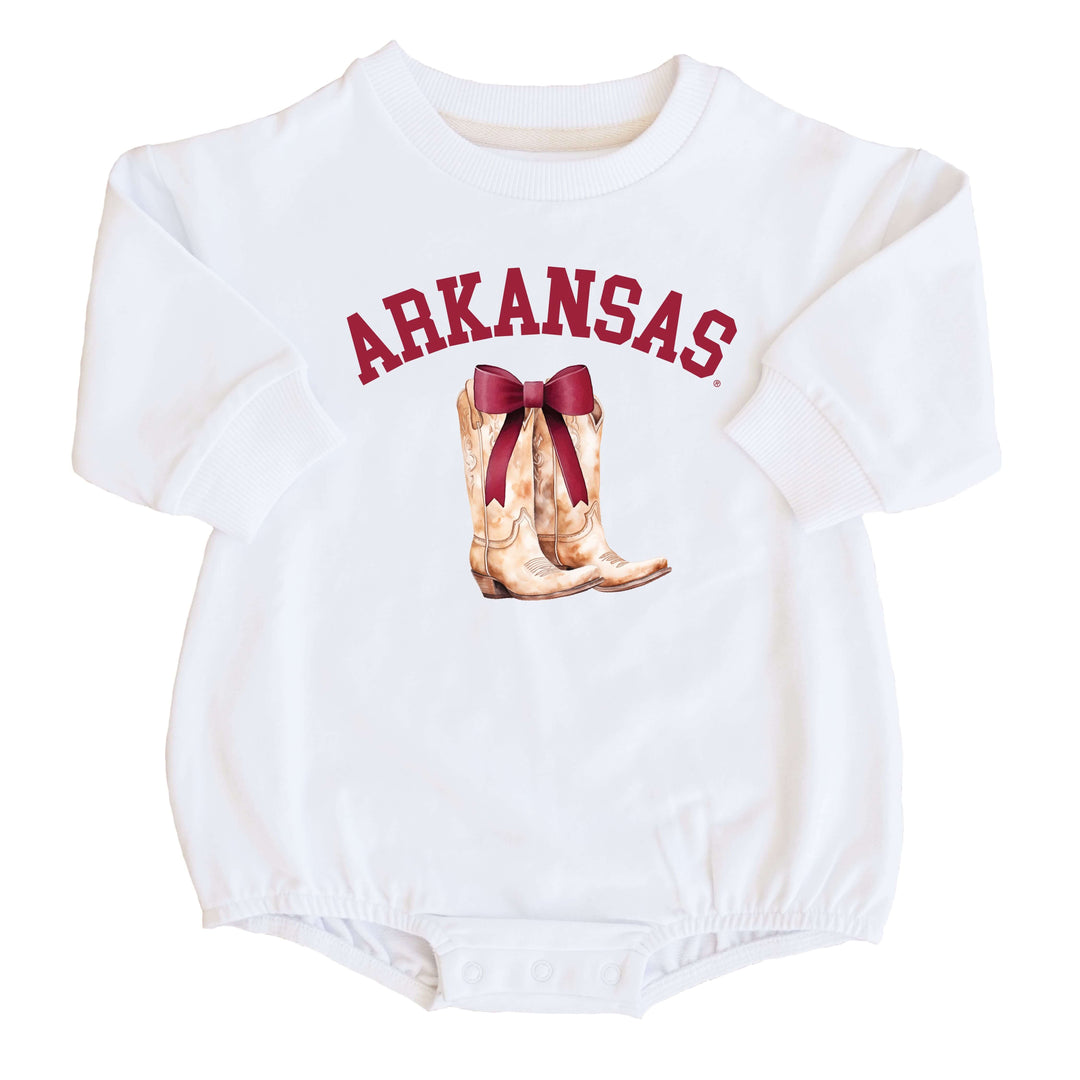 University of Arkansas | Football & Bows Graphic Sweatshirt Bubble Romper