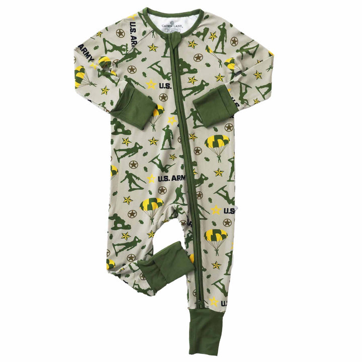 convertible zip romper pajama for babies army