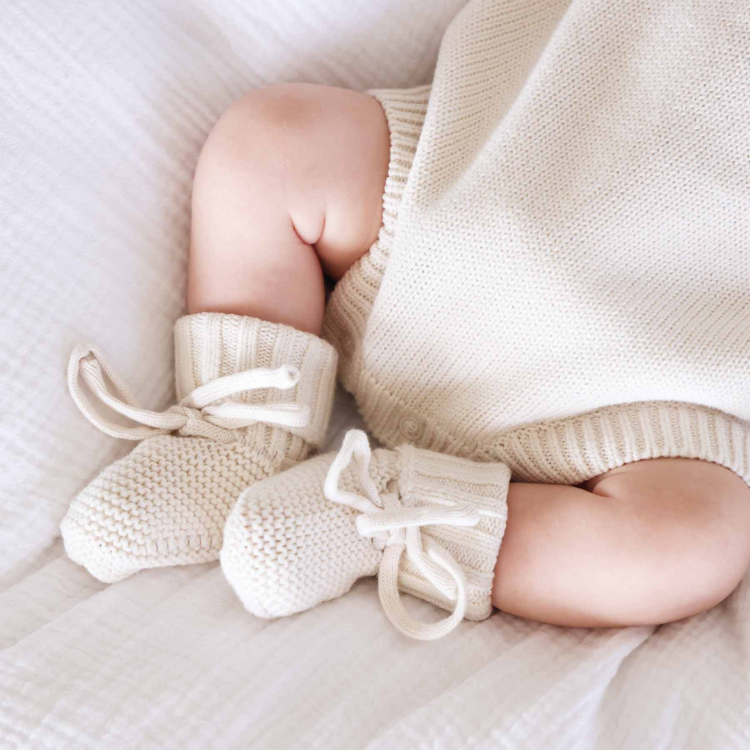 light tan knit baby booties 