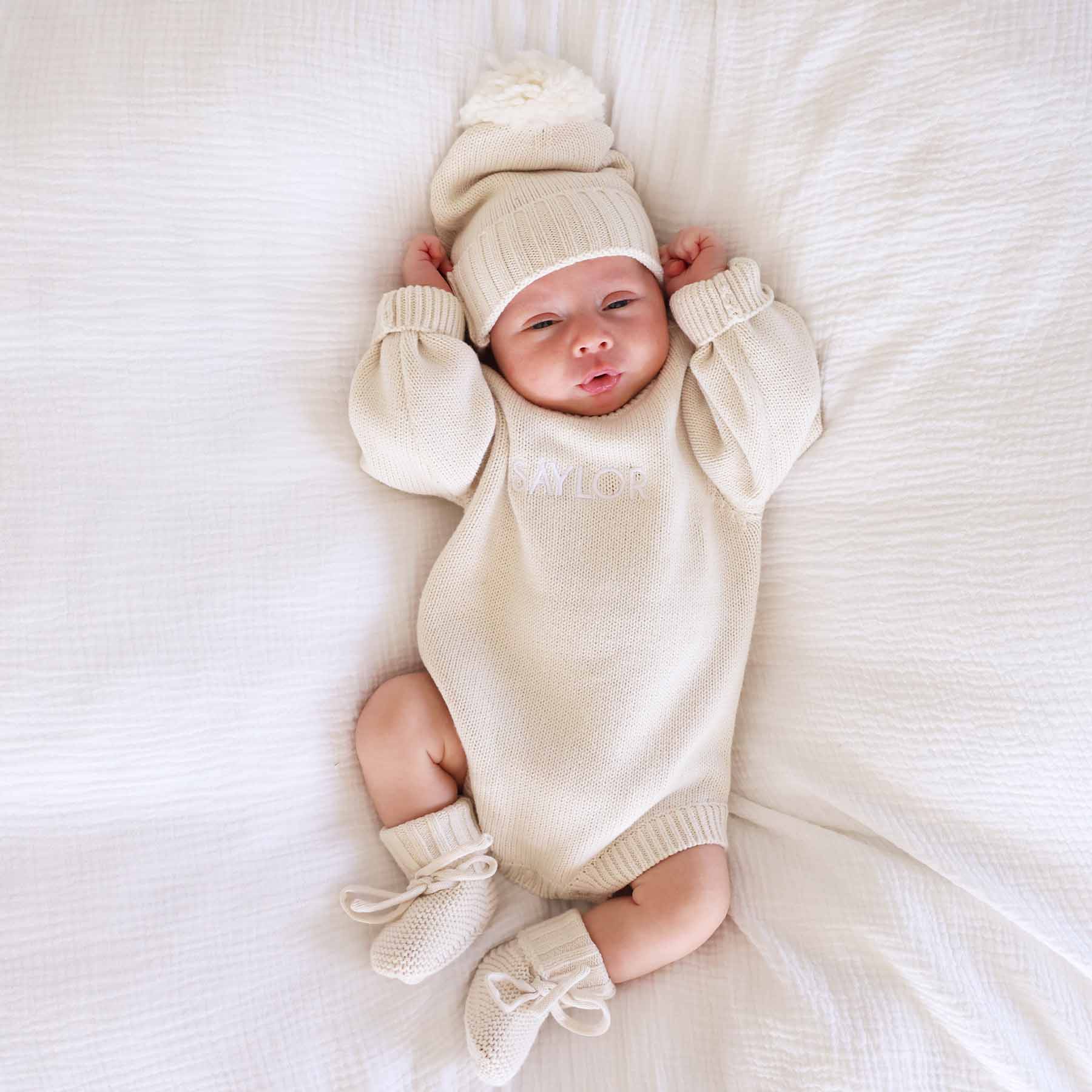 Embroidered Knit Sweater Bubble Romper | Ash