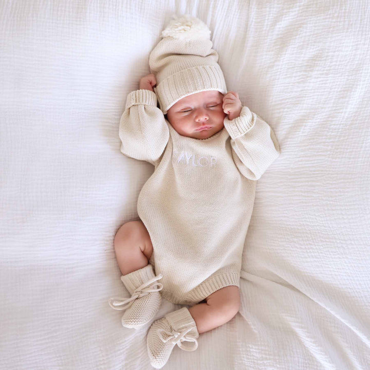 ash personalized sweater romper for babies gender neutral 