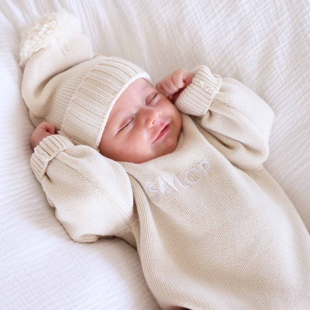 ash personalized long sleeve sweater romper for newborns 
