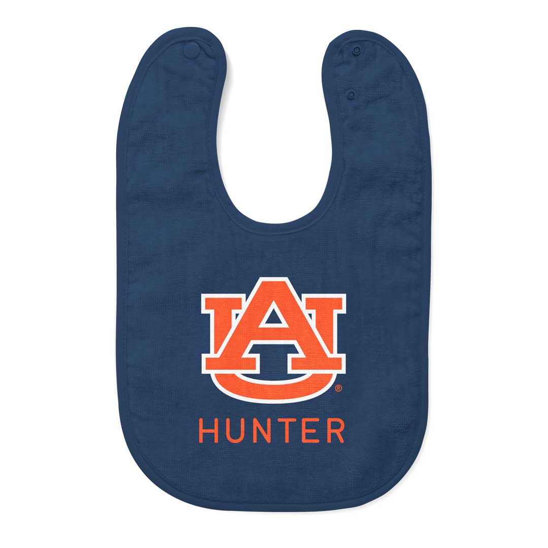 Auburn Tigers Personalized Cotton Baby Bib - Officially Licensed, Soft 100% Cotton, Game Day Gift For Baby Showers