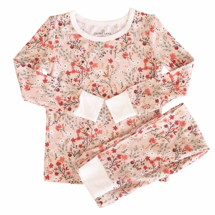 autumn blooms peachy fall floral kids two piece pajama set