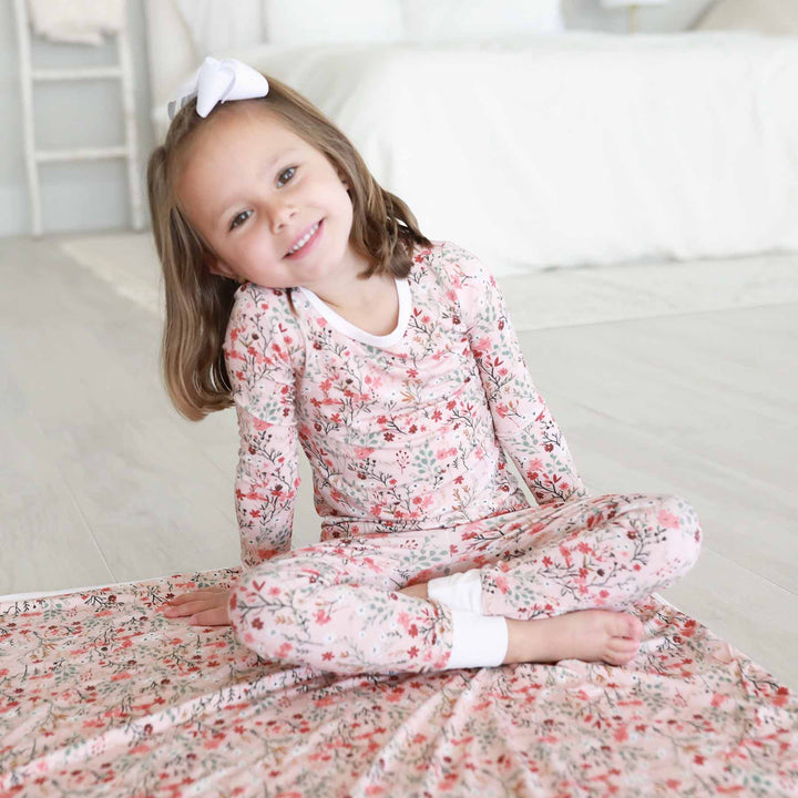 autumn blooms two piece kids pajama set peach