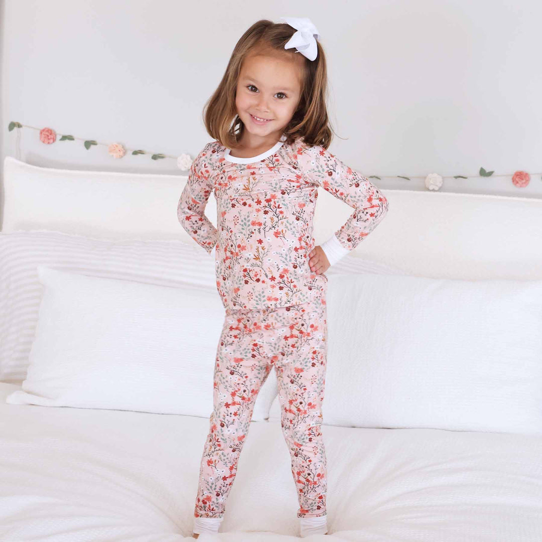 autumn blooms two piece pajama set for kids