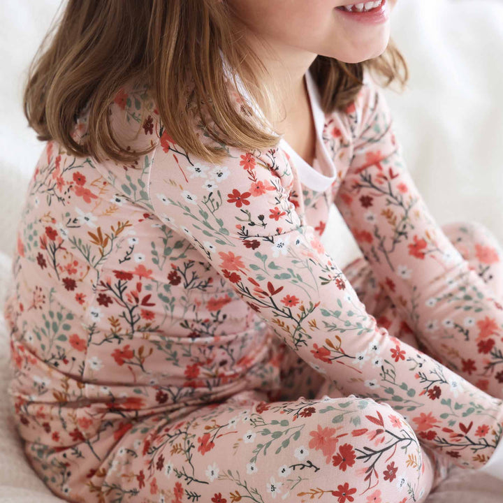 dainty fall floral pajama set for kids 