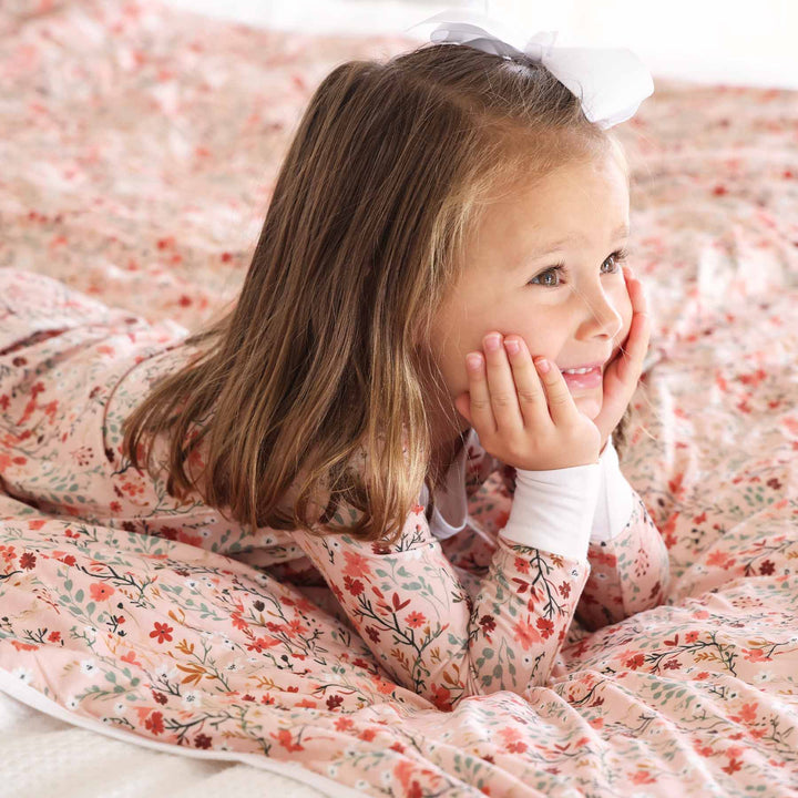 peach and rust fall floral girls pajama set