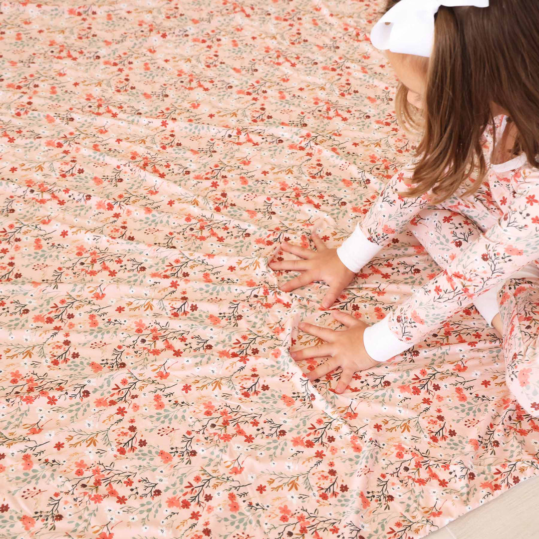 orange floral bamboo blanket for girls