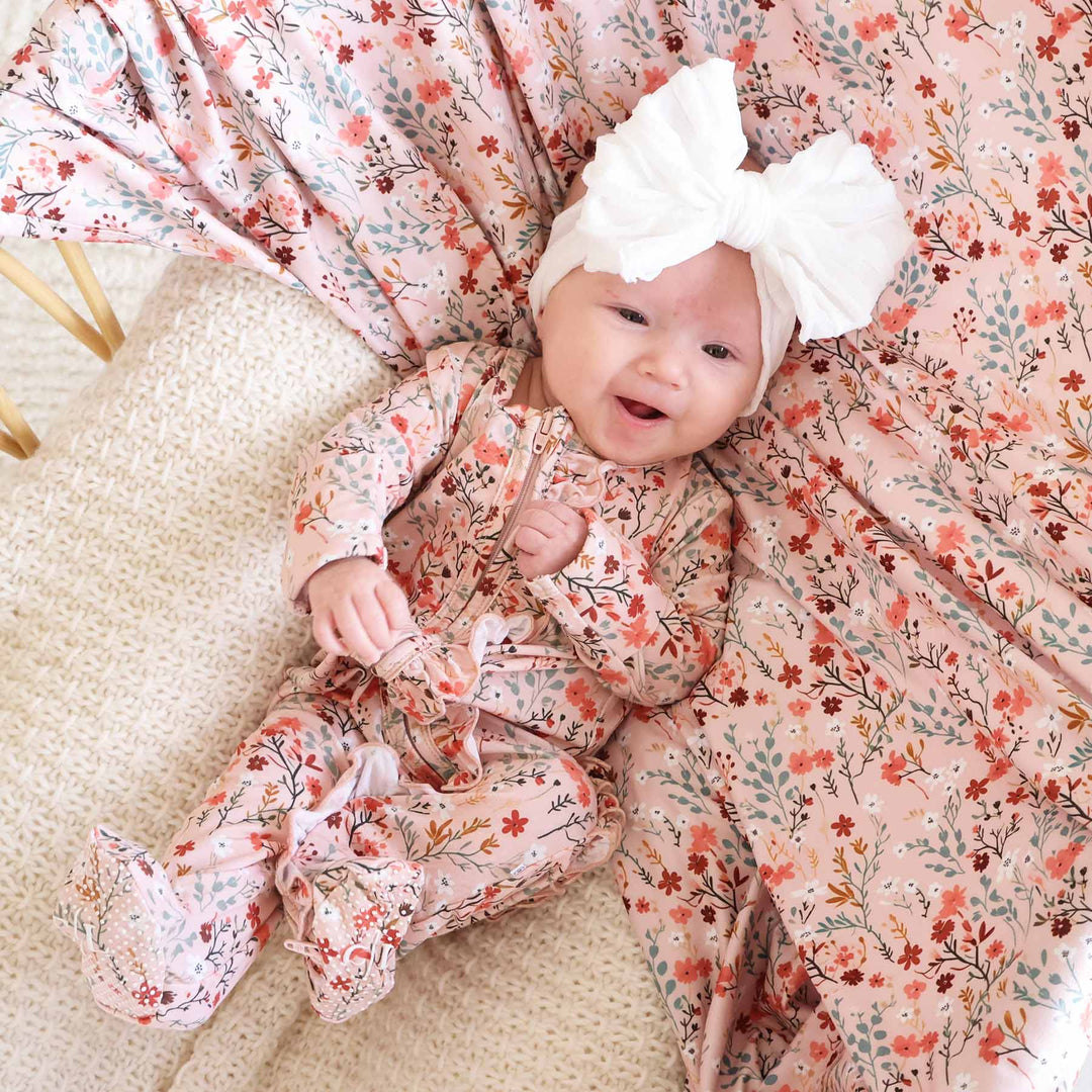 autumn blooms ruffle zipper footie for babies