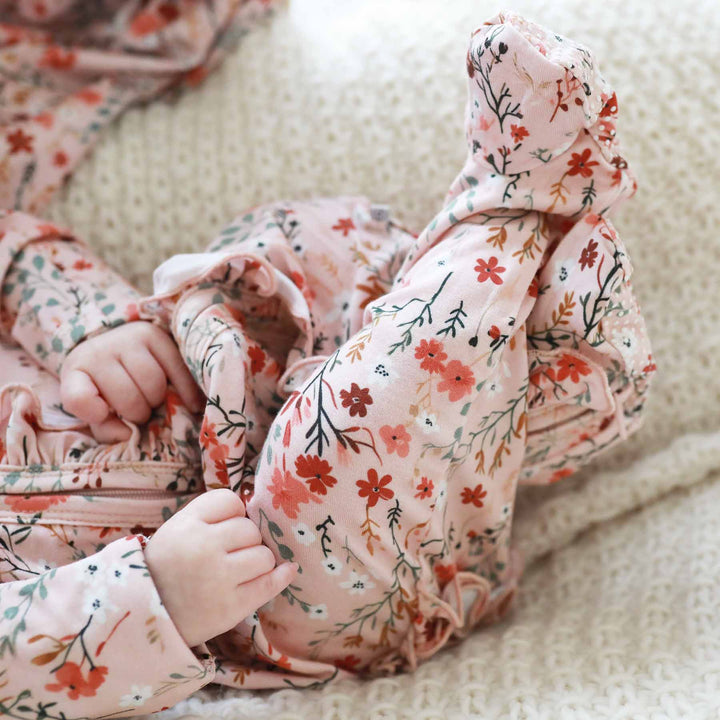 autumn blooms baby zipper footie with ruffles