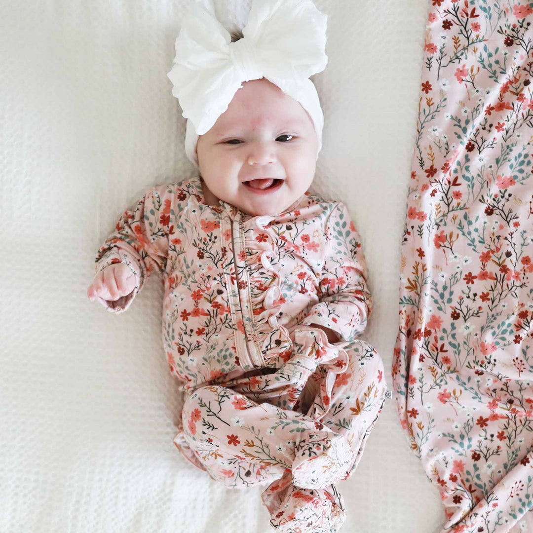 peachy pink dainty fall floral for babies