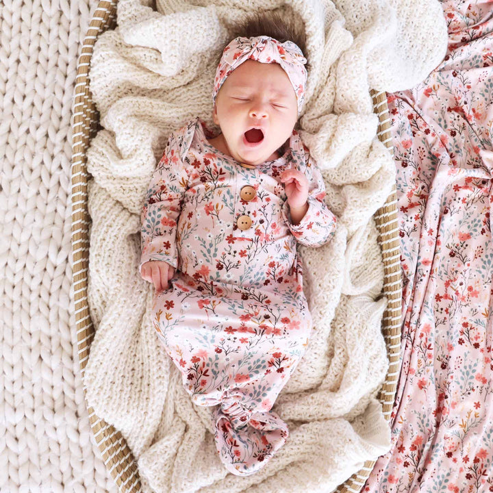 fall floral newborn knot gown for girls